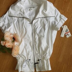NWT Kenneth Cole Jacket White XS Short Sleeve Full Zip Pockets Drawstring